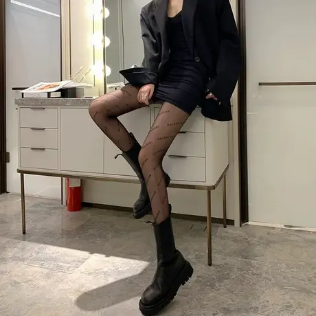 黑丝袜光腿神器秋冬加绒字母丝袜女假透肉黑透肤连裤袜性感打底裤商品大图