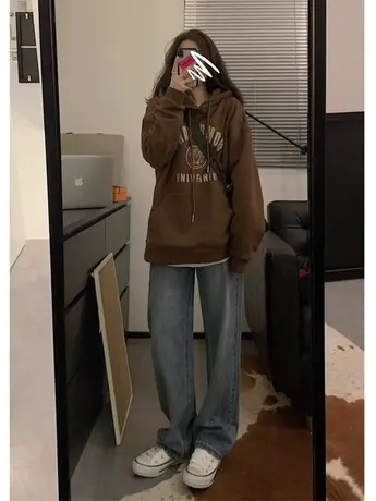 oversize连帽卫衣女大码胖mm春秋新款美式外套时髦上衣服2-300斤商品大图