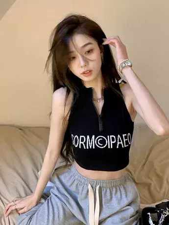 黑色针织挂脖小吊带背心女内搭夏季外穿辣妹性感短款打底无袖上衣商品大图