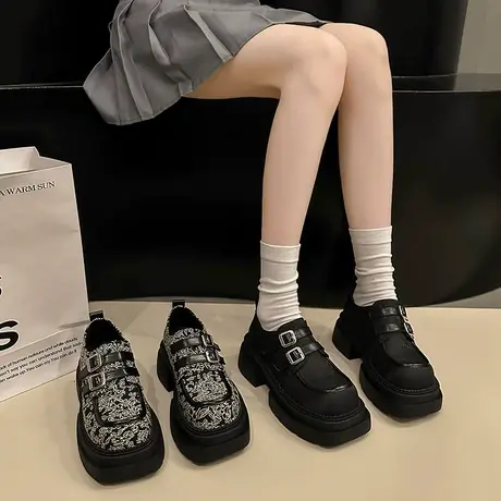 厚底百搭乐福鞋女2024年春夏季新款法式粗跟单鞋复古英伦小皮鞋潮图片