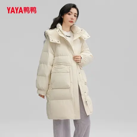 鸭鸭羽绒服女长款纯色2023年新款连帽时尚百搭韩版修身外套W图片