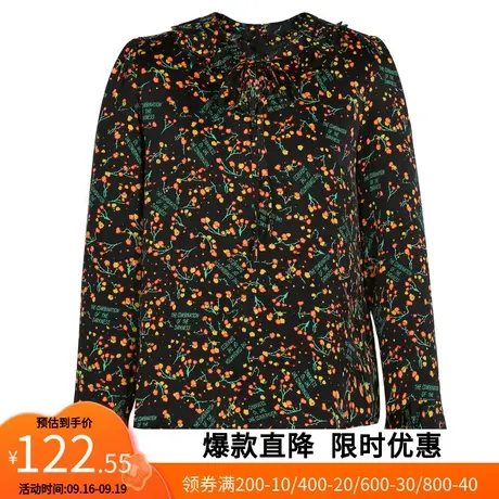 【艾格】2023春季新款女装字母花边褶皱领甜美可爱宽松气质雪纺衫商品大图