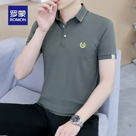 罗蒙男士短袖Polo衫夏季薄款冰丝光棉带翻领商务男装T恤刺绣衣服图片