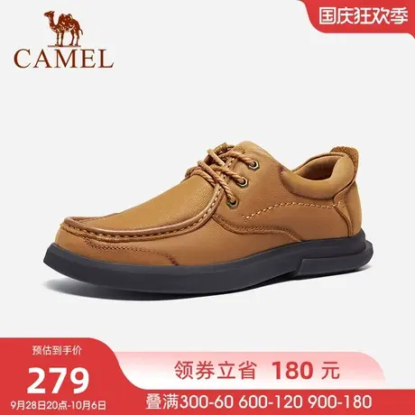 骆驼户外鞋男秋季新款经典复古手工皮鞋商务休闲软底缝线皮鞋商品大图