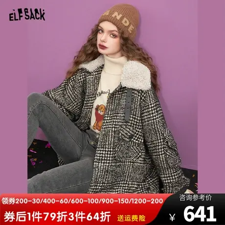 妖精的口袋粗花呢小香风外套女2023冬季新款格纹宽松设计感上衣图片