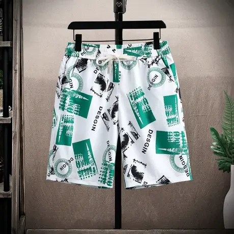 冰丝短裤男夏季2023新款潮牌宽松印花外穿大裤衩子运动休闲沙滩裤商品大图