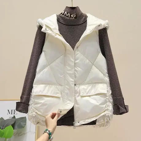 羽绒棉马甲女2023新款秋冬季韩版背心外穿加厚连帽马夹坎肩外套潮商品大图