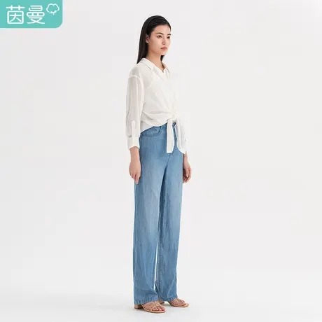 【商场同款】茵曼2023特价清仓休闲不易皱高腰韩版阔腿九分牛仔裤图片