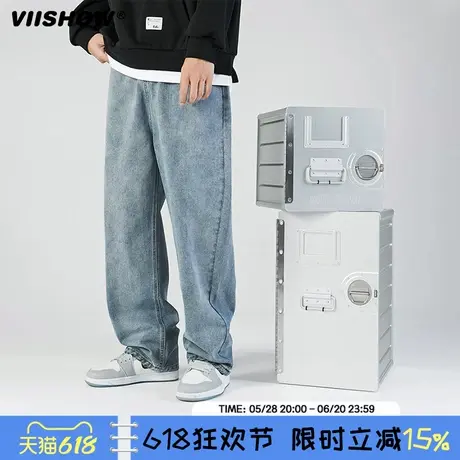 VIISHOW男士牛仔裤春秋季款美式高街宽松直筒休闲长裤子潮牌商品大图