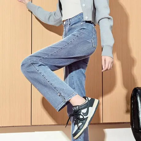 唐狮小个子窄版九分直筒牛仔裤女2025春秋薄款高腰显瘦修身烟管裤图片