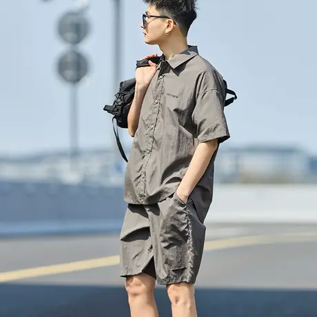 唐狮夏季新款休闲运动套装男户外休闲男士短袖短裤外套套装潮商品大图