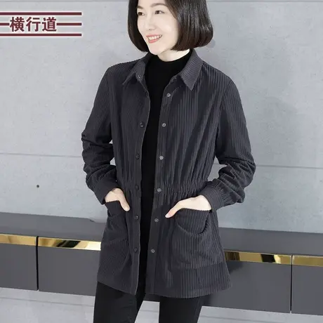 灯芯绒翻领长袖衬衫韩版妈妈宽松女衣加厚小外套2023新款冬装衬衣商品大图