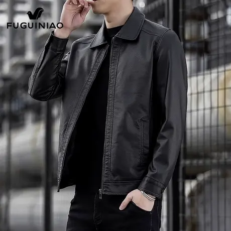 富贵鸟休闲皮衣男士潮流痞帅机车服上衣服春季新款皮夹克外套男装图片