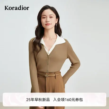 koradior珂莱蒂尔秋季款时尚设计感V领长袖套头针织衫女士上衣图片