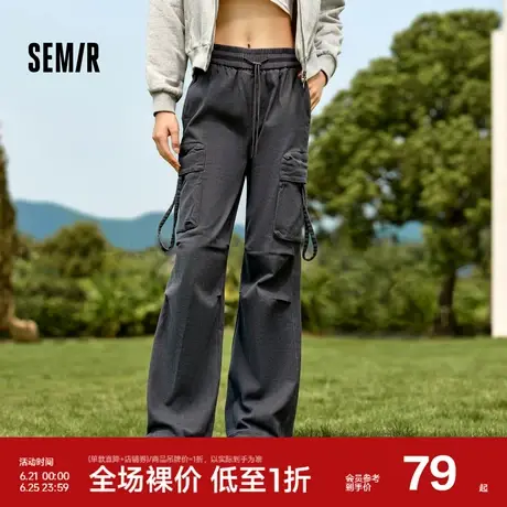 森马休闲裤女抓毛做旧工装裤美式复古风冬季松紧腰阔腿裤潮酷街头图片