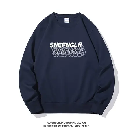 春秋季小众设计感字母印花卫衣男士宽松长袖圆领内搭打底衫上衣服商品大图