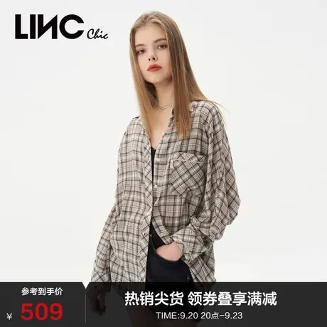 LINCCHIC金羽杰衬衫女新款轻透宽松落肩格纹衬衫防晒衫S232SH272Y商品大图