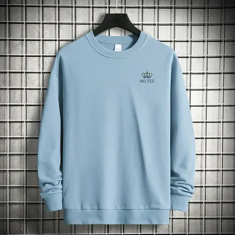 380g重磅纯棉蓝色卫衣男潮牌印花摇粒绒无帽上衣长袖t恤宽松潮流商品大图