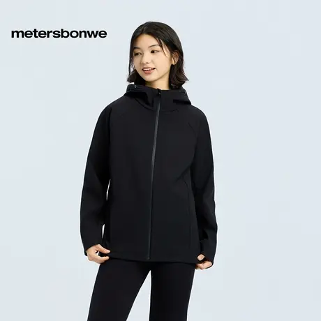 美特斯邦威外套女2025秋季新款机能户外防风拒水保暖软壳连帽夹克商品大图
