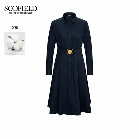 【含棉】Scofield女装干练职场衬衫连衣裙金属扣腰带2025秋新品图片