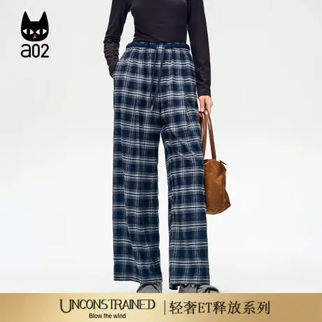 a02【ET释放系列】宽松高腰格子休闲裤子女2025新款秋季阔腿裤商品大图