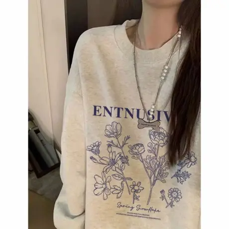 国潮美式设计感圆领卫衣女2025新宽松韩系慵懒风oversize秋季上衣商品大图