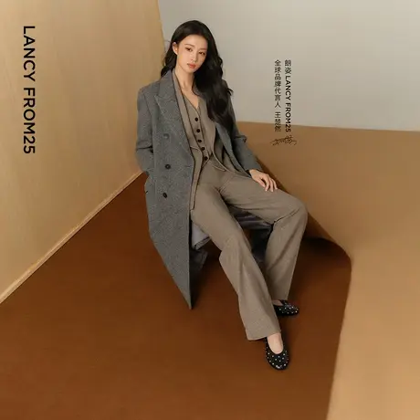 【王楚然同款】朗姿羊毛直筒西装裤时尚通勤复古文雅老钱风裤子女商品大图
