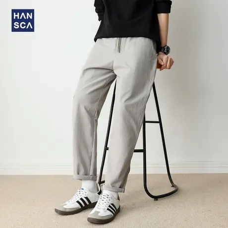 hansca秋季松紧腰休闲裤男2025新款直筒弹力刺绣立体裁剪锥形裤子商品大图