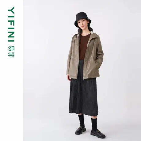 [专柜同款]Yifini/易菲立体挺括宽松连帽皮衣女春秋新款外套图片