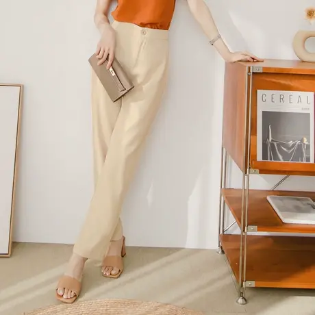 桔熊夏季通勤不易皱修身西装裤子女纯色高腰小脚裤大码BA7179图片