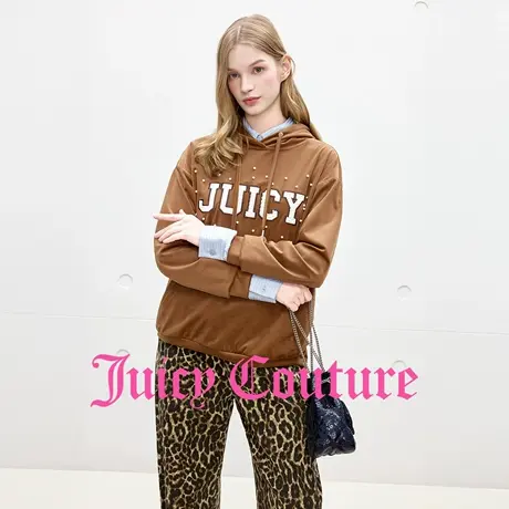 Juicy Couture橘滋卫衣女2025年秋季新款珠饰复古刺绣连帽上衣商品大图