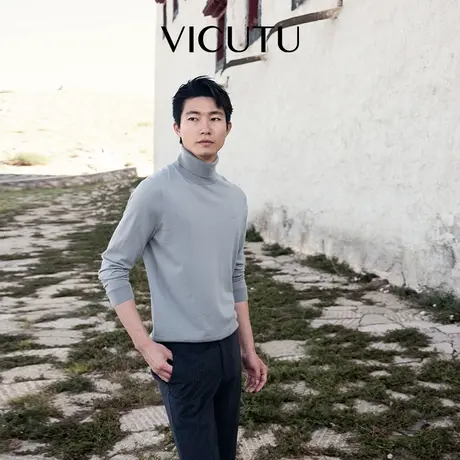 VICUTU威可多男士长袖针织衫时尚半高领商务通勤百搭毛衣商品大图