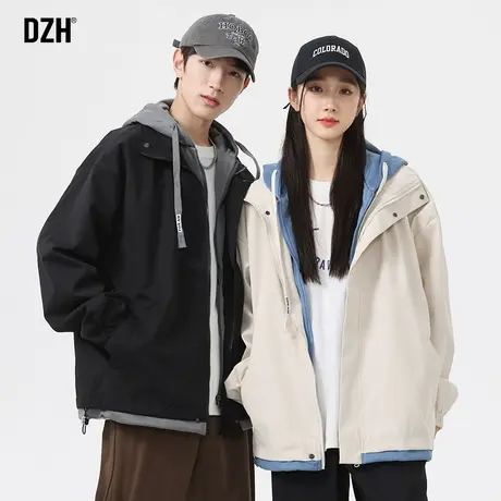 情侣假两件外套男秋季潮高级感休闲工装夹克连帽情侣装2023年新款商品大图