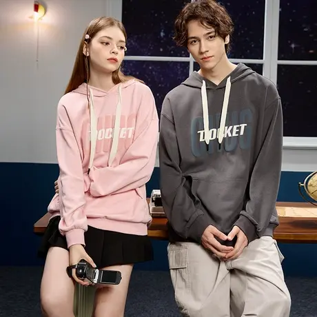 唐狮春秋新款情侣装连帽卫衣美式复古潮牌文字款上衣女休闲TE图片