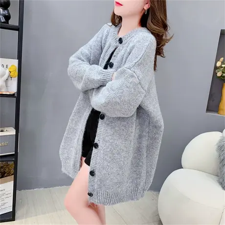 中长款温柔风针织开衫女秋季2023年新款韩版宽松洋气百搭毛衣外套图片