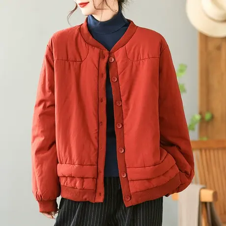 dza 复古宽松棒球领棉衣外套女士冬短款休闲上衣百搭保暖棉服棉袄图片