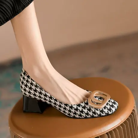 Safiya/索菲娅2023春夏新款浅口舒适通勤鞋时尚气质粗跟单鞋女鞋商品大图