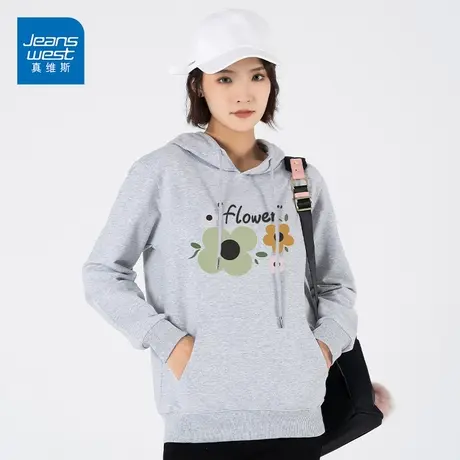 真维斯2023春季新款连帽卫衣女字母印花打底衫潮图片