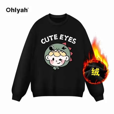 Ohlyah品牌国潮美式卡通小龙人印花纯棉卫衣男女宽松情侣外套定制商品大图