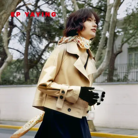 EP雅莹女装 小个子拼接双排扣短风衣外套 春装商场同款7202B商品大图