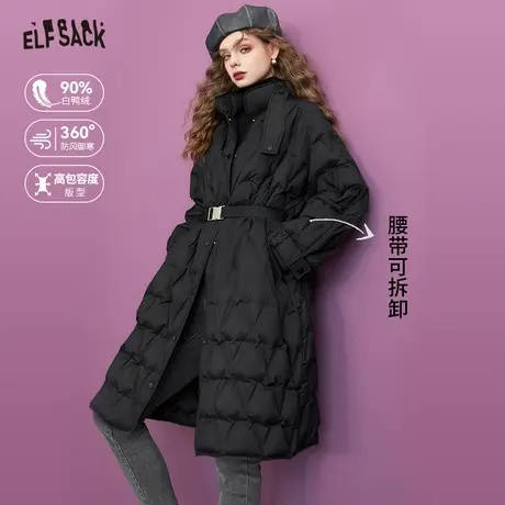 【夏天粉丝专享】妖精的口袋中长款复古菱格羽绒服外套女2023新款商品大图