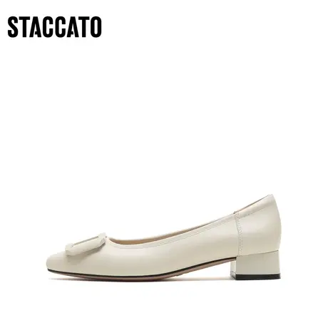 思加图新款奶油鞋通勤中低跟单鞋女尖头气质皮鞋C3018CQ2商品大图