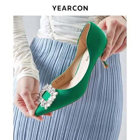 意尔康高跟鞋女尖头方扣水钻2024夏季新款时尚百搭细跟浅口单鞋女图片