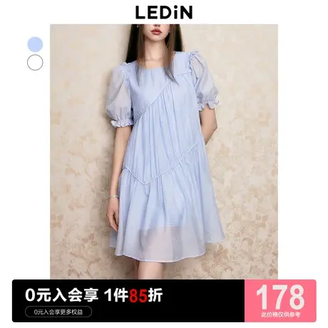 乐町飘逸娃娃连衣裙2023年夏季新款女装显瘦法式质感浪漫短袖裙商品大图