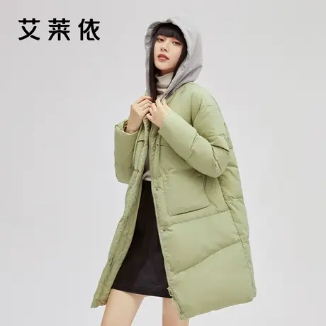 艾莱依冬季羽绒服中长款女可拆卸卫衣连帽加厚保暖时尚设计感外套图片