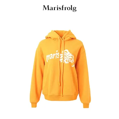 #多巴胺穿搭# 玛丝菲尔冬季橙色连帽套头印花宽松卫衣图片