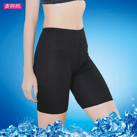 夏薄款冰丝无痕四分光泽打底裤弹力高腰防卷边安全裤黑色氨纶短裤商品大图
