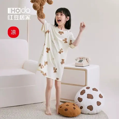 【凉感】红豆女童短袖睡裙儿童棉睡衣夏天薄款女孩亲子家居服可爱图片