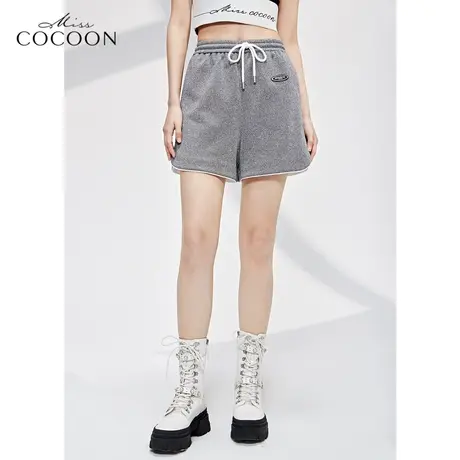 MISSCOCOON时尚运动短裤女2023新款春装高腰抽绳设计宽松金丝裤子商品大图