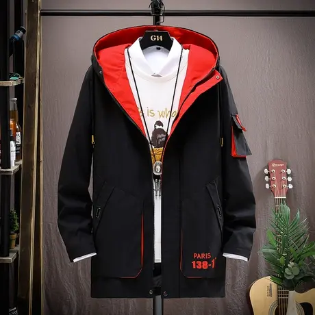 中长款外套男工装风衣春秋季大码胖子加绒加厚夹克男装上衣服披风商品大图